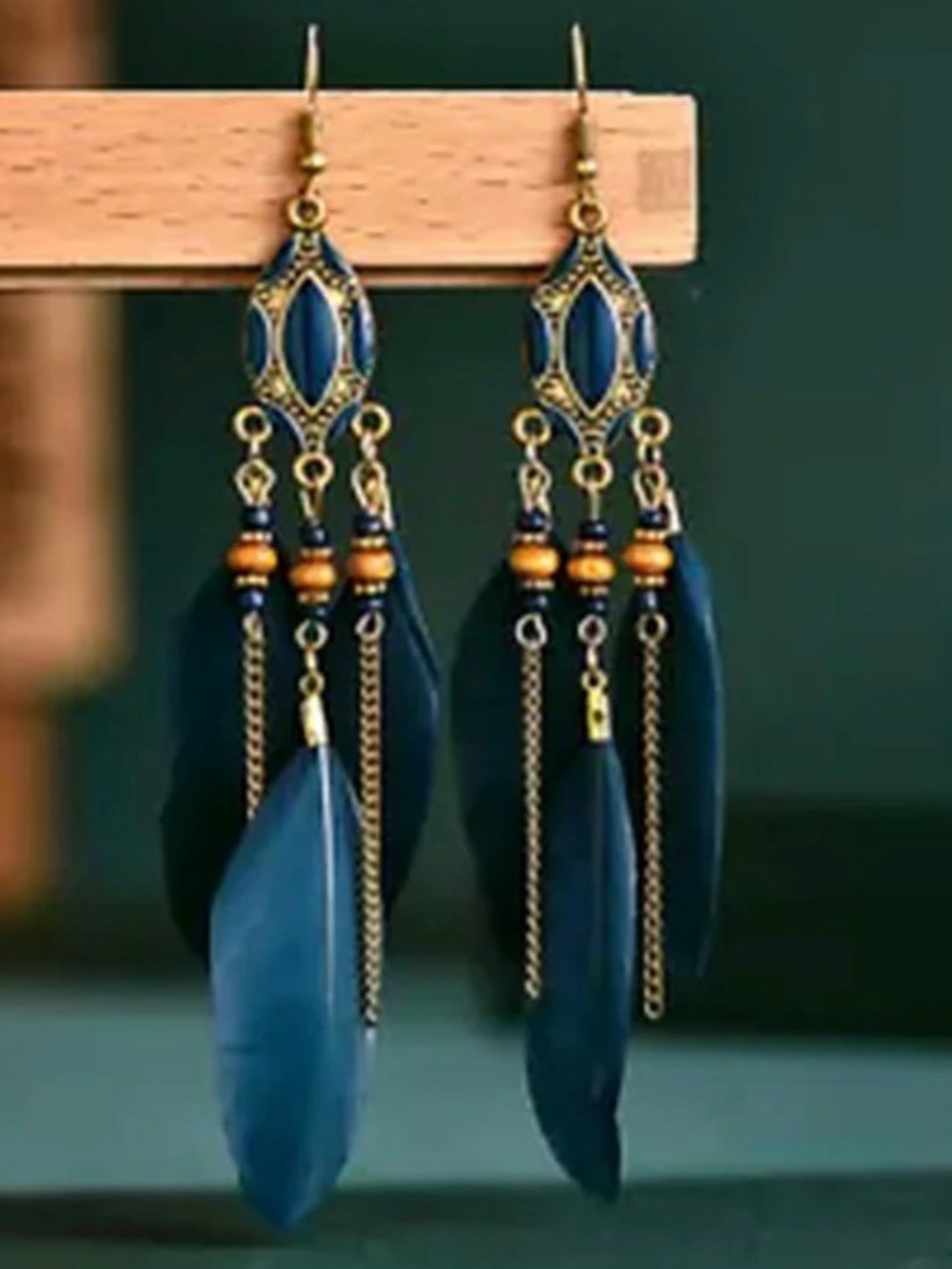 Boho Navy Blue Feather Tassel Dangle Earrings – Southwestern Chandelier